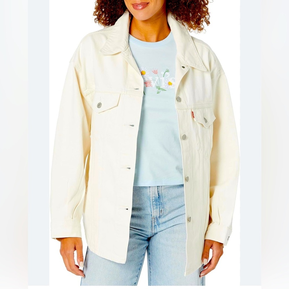 Levi's Denim Button Front Long Sleeve Shirt Jacket size XSmall color cream